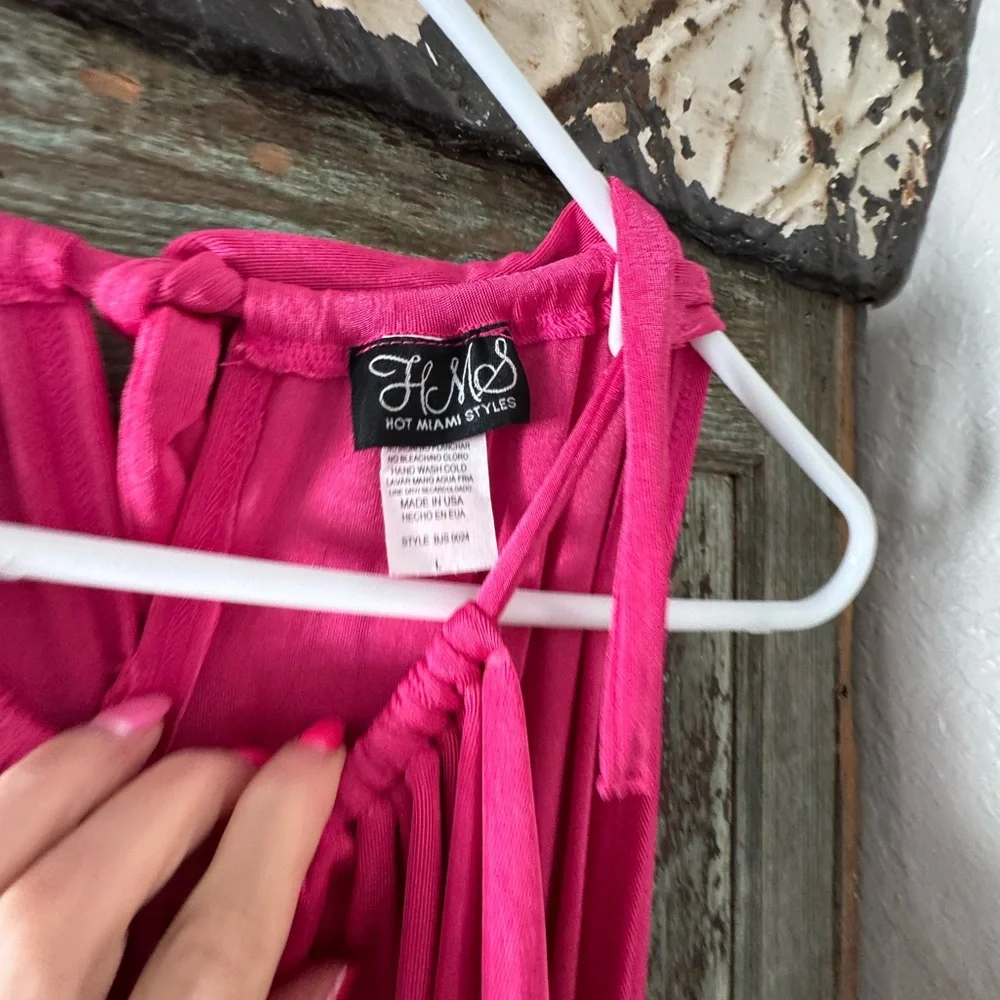 Hot Miami Styles Pink Halter Jumpsuit with Flowing Palazzo Pants - Picture 3 of 4